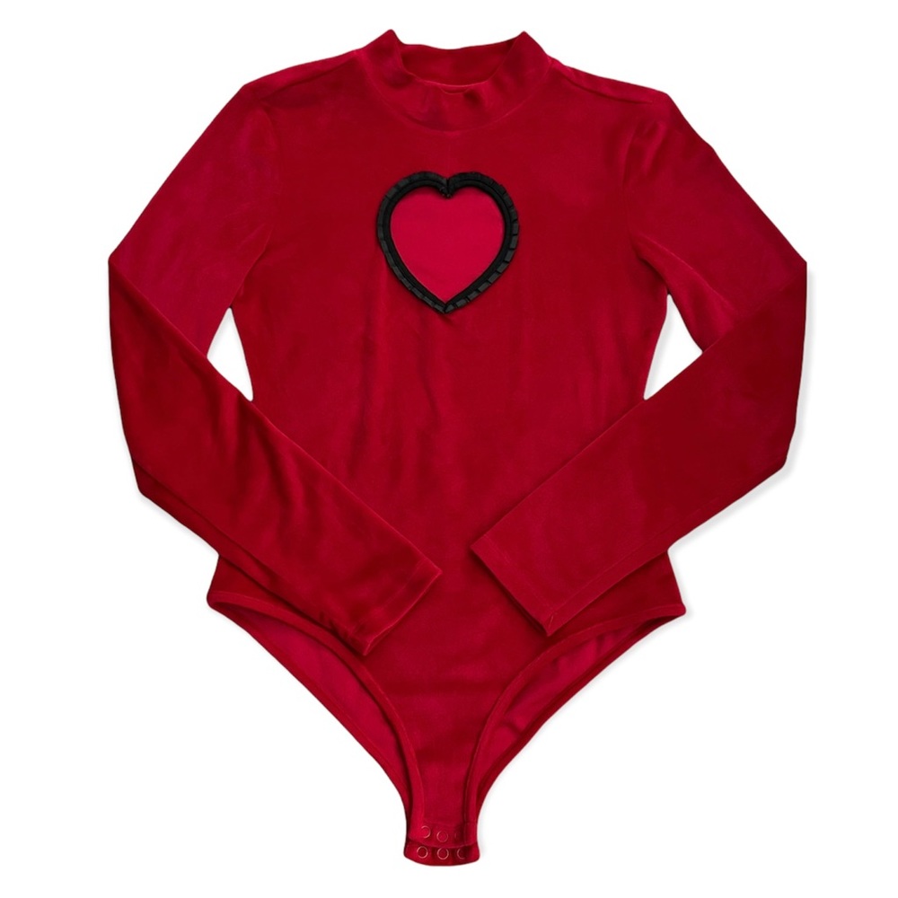 [SOLD] Lazy Oaf velvet red heart bodysuit